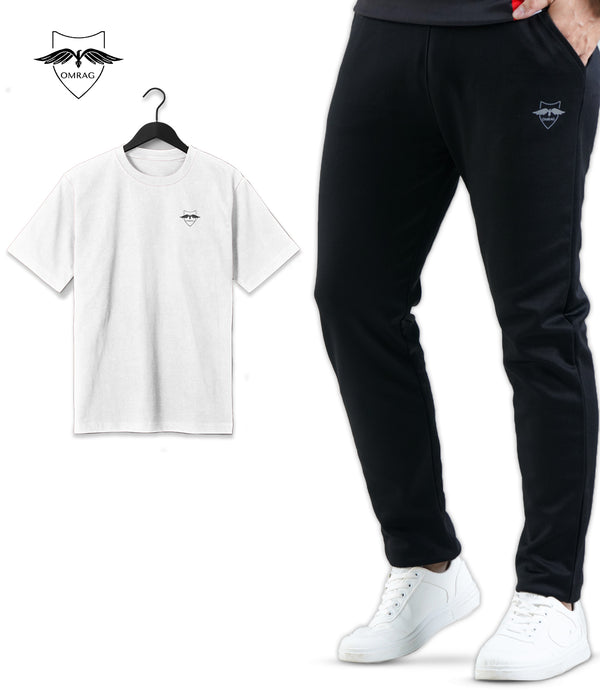 OMRAG - Half Sleeve Tee Shirt With Slim Straight Fit Black Trouser - Track Suit