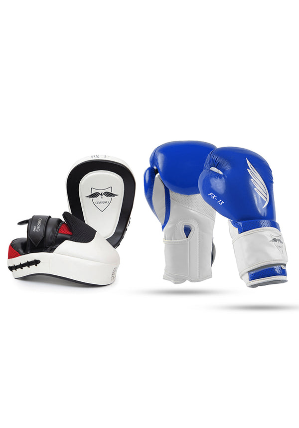 OMRAG - Focus Mittons Training Pads & Boxing Gloves Blue - Flex Edition