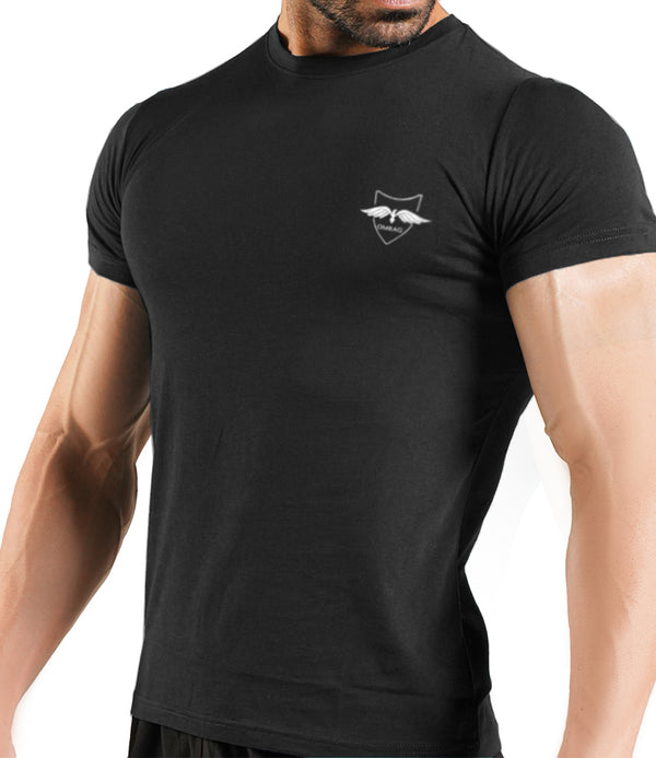 OMRAG - Round Neck Plain Half Sleeve Tee Shirt - Black Plain