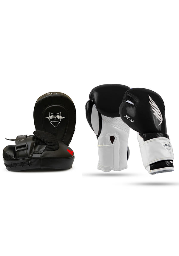 OMRAG - Black Focus Mittons Training Pads & Black Boxing Gloves - Flex Edition