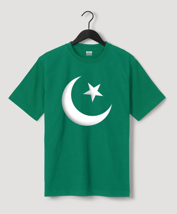 OMRAG - Clothing - Half Sleeve T-Shirt - Green - Pakistan Day Moon