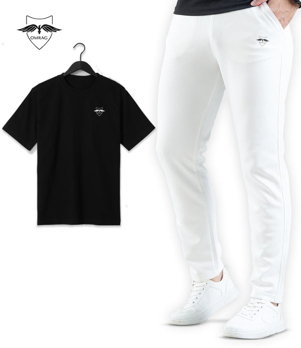 OMRAG - Half Sleeve Tee Shirt With Slim Straight Fit White Trouser - Track Suit