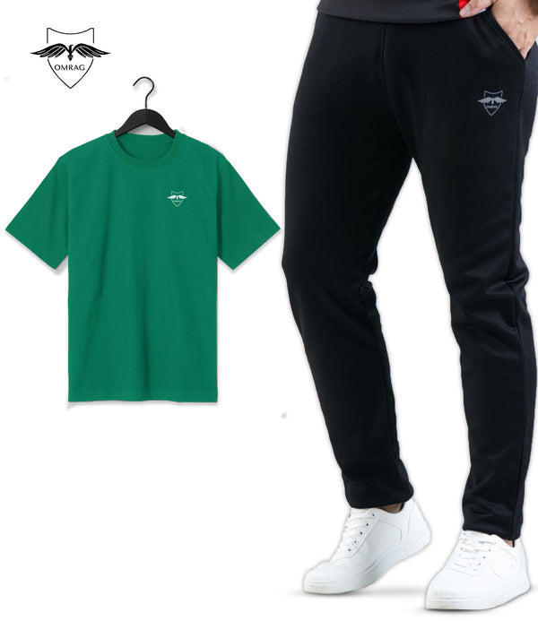 OMRAG - Half Sleeve Tee Shirt With Slim Straight Fit Black Trouser - Track Suit