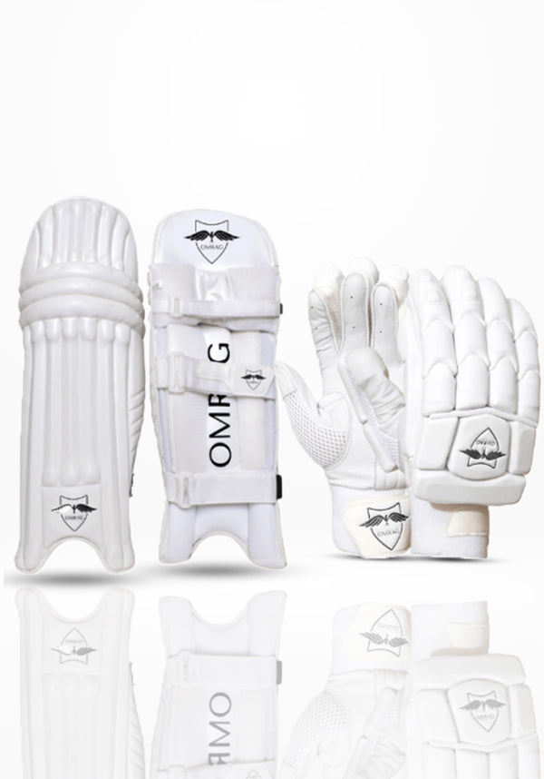 OMRAG - Cricket Bundle Batting Gloves Pads Adult Men Right Hand Black Classic Edition