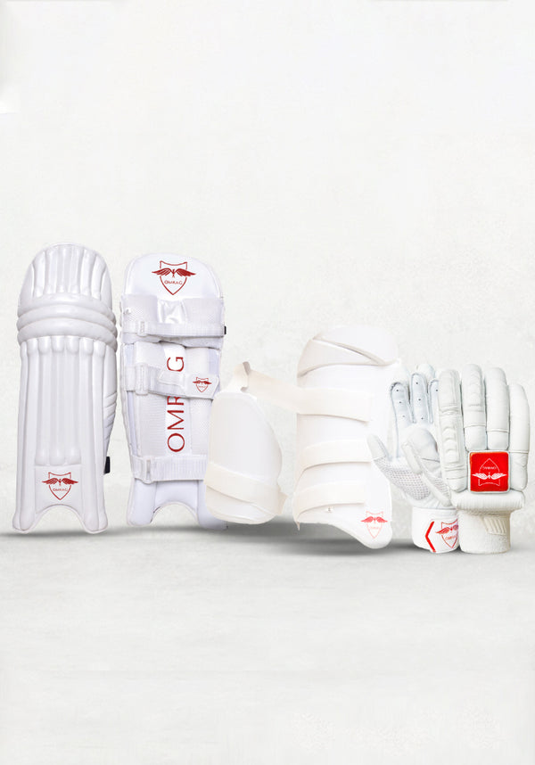 OMRAG - Cricket Bundle Batting Gloves Pads Thigh Pads Adult Men Right Hand Green Gloves