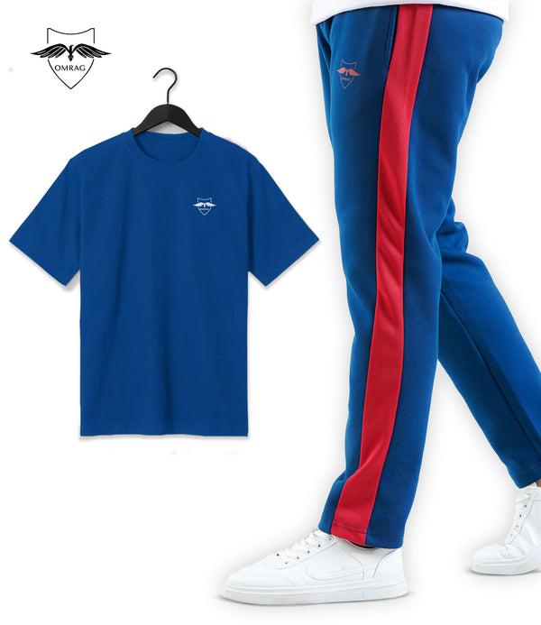 OMRAG - Round Neck Half Sleeve Tee Shirt With Slim Straight Fit Blue Trouser & Red Panel -