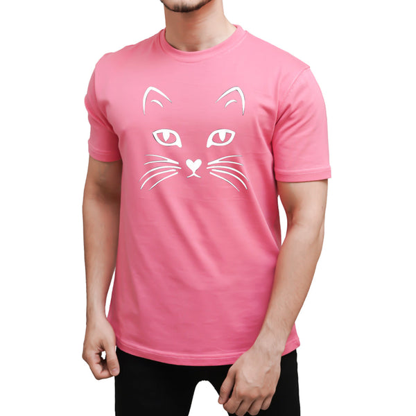 OMRAG - Clothing - Half Sleeve Tee Shirt - Pink- Cat Eye