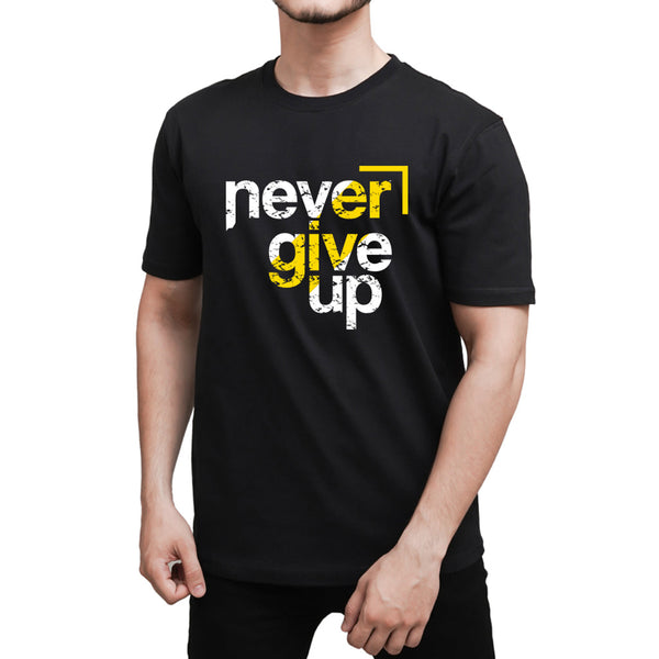 OMRAG - Half Sleeve Tee Shirt - Black - Never Give Up