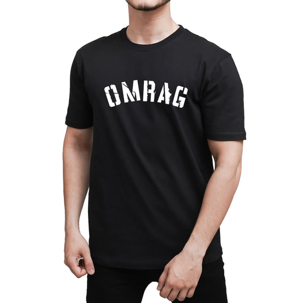 OMRAG - Half Sleeve Tee Shirt - Black - Oamrag Print